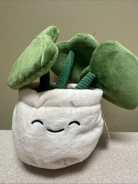 Giggle Scape Smiling Potted Plant Plush in White and Green